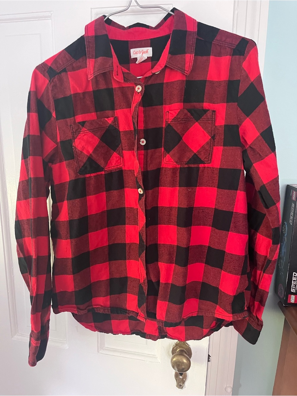 Cat & Jack Red and Black Plaid Button-Down Shirt